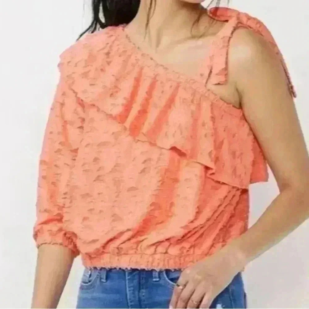 LC Lauren Conrad Women’s Color Peach Size L Lace Cold Shoulder Blouse